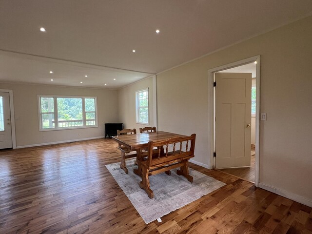 2191 County Road 2790, Mountain View, MO 65548 - dining area with healthy amount of natural light, wood finished floors, crown molding, and recessed lighting