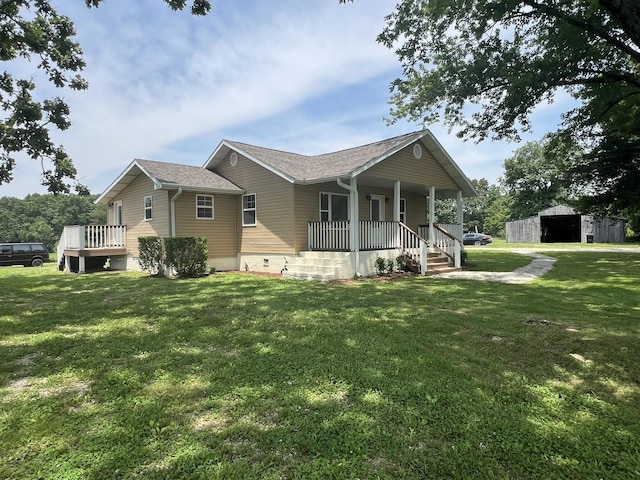 2191 County Road 2790, Mountain View, MO 65548 - view of property exterior with a porch, a yard, crawl space, and an outdoor structure