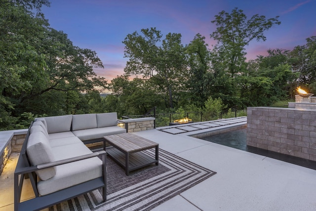 5817 E Summit View Dr, Springfield, MO 65809 - view of patio / terrace featuring an outdoor living space with a fire pit and view of scattered trees