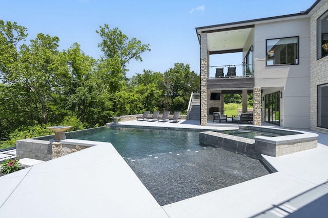 5817 E Summit View Dr, Springfield, MO 65809 - view of pool featuring a patio area, stairway, and a pool with connected hot tub