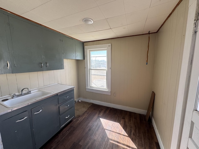 201 W Pennington Ave, Ava, MO 65608 - kitchen with dark wood-style floors, light countertops, and wood walls
