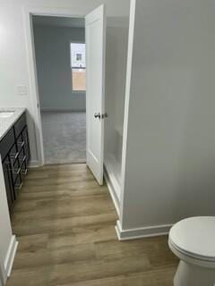 608 N Cheyenne Valley Rd, Nixa, MO 65714 - bathroom with wood finished floors, vanity, and a shower stall