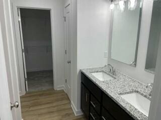 608 N Cheyenne Valley Rd, Nixa, MO 65714 - bathroom with double vanity, wood finished floors, and a closet