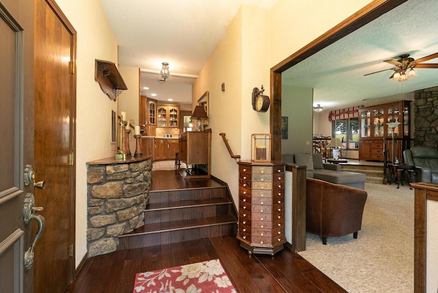 2620 Big Timber Rd, Marshfield, MO 65706 - foyer with hardwood / wood-style floors, a ceiling fan, and stairs