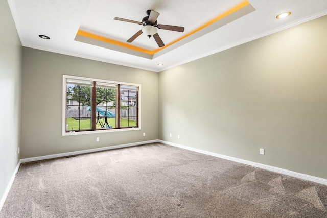 903 E Elizabeth St, Republic, MO 65738 - unfurnished room featuring a raised ceiling, carpet floors, ceiling fan, recessed lighting, and ornamental molding