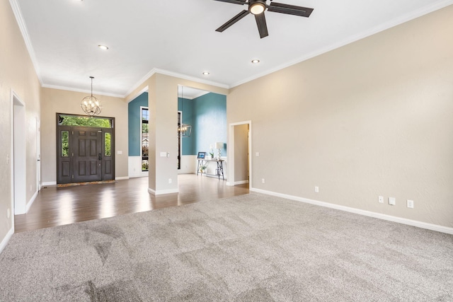 903 E Elizabeth St, Republic, MO 65738 - carpeted foyer featuring a chandelier, crown molding, ceiling fan, recessed lighting, and wood finished floors