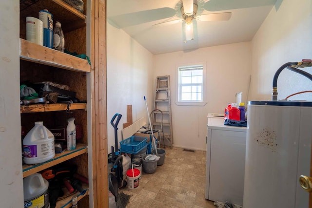 15608 Lawrence Unit 2007, Miller, MO 65707 - laundry room featuring water heater, washer / clothes dryer, and ceiling fan