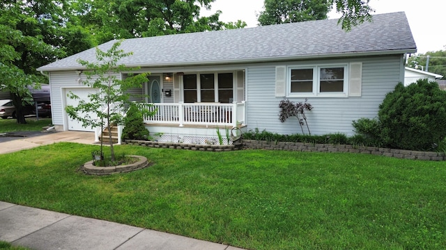 1115 E Thoman St, Springfield, MO 65803 - ranch-style house featuring a porch, an attached garage, a shingled roof, and concrete driveway