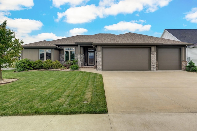 926 E Downshire Dr, Nixa, MO 65714 - prairie-style house with an attached garage, concrete driveway, a front yard, and roof with shingles