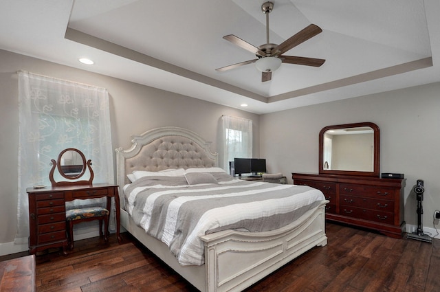 926 E Downshire Dr, Nixa, MO 65714 - bedroom with a raised ceiling, wood finished floors, recessed lighting, and ceiling fan