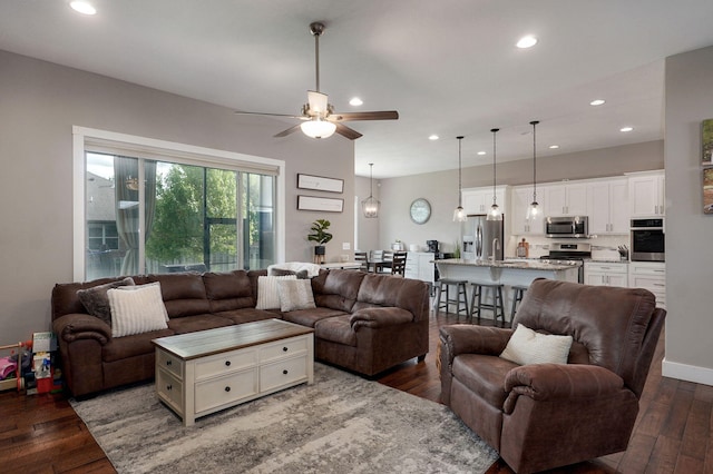 926 E Downshire Dr, Nixa, MO 65714 - living area with recessed lighting, dark wood-type flooring, and ceiling fan