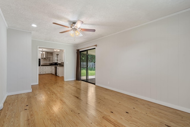 1722 S Link Ave, Springfield, MO 65804 - empty room with wood finished floors, ceiling fan, crown molding, and a textured ceiling