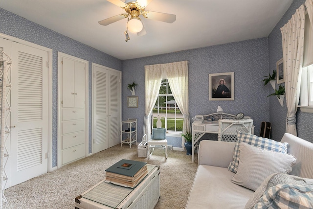 610 W Summit St, Bolivar, MO 65613 - carpeted living room featuring a ceiling fan