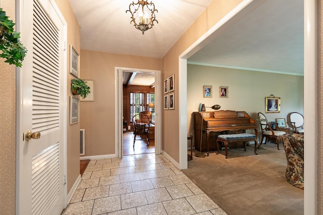 610 W Summit St, Bolivar, MO 65613 - hallway with light carpet and light tile patterned floors