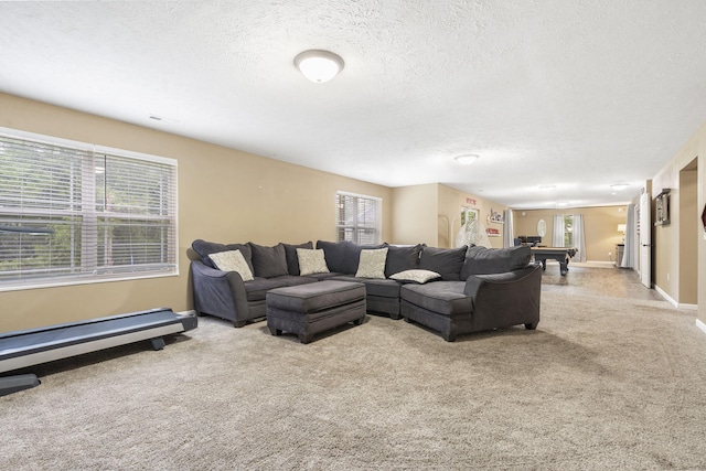 241 Everett Ml Rd, Branson, MO 65616 - living room featuring carpet flooring, pool table, and a textured ceiling