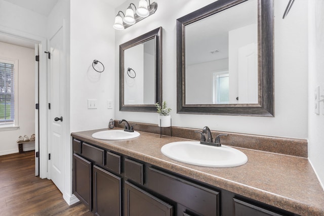 241 Everett Ml Rd, Branson, MO 65616 - bathroom with double vanity and wood finished floors