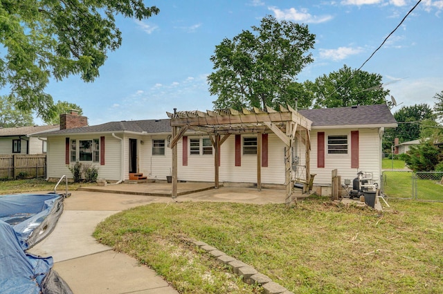 1415 S Sieger Dr, Springfield, MO 65804 - single story home featuring a pergola, a patio area, and a chimney