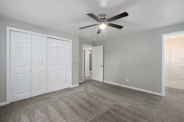 4852 S Fremont Ave, Springfield, MO 65804 - unfurnished bedroom featuring carpet, a closet, connected bathroom, and ceiling fan