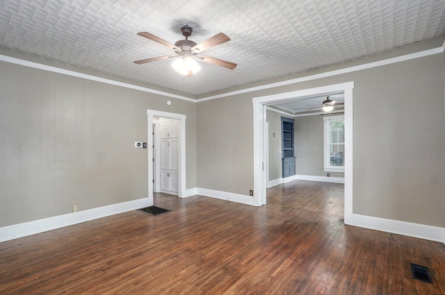 902 S Hickory St, Mount Vernon, MO 65712 - empty room with ceiling fan, wood finished floors, and ornamental molding