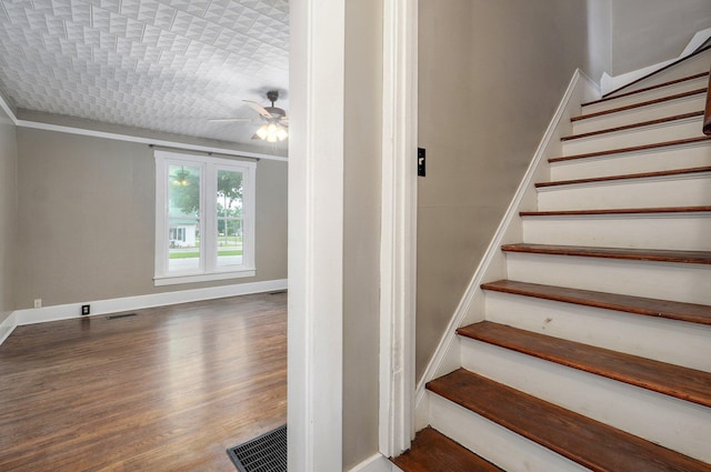 902 S Hickory St, Mount Vernon, MO 65712 - stairs featuring ceiling fan and wood finished floors