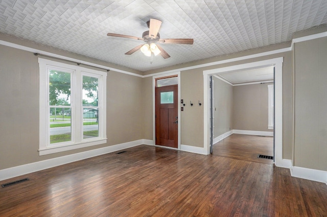 902 S Hickory St, Mount Vernon, MO 65712 - foyer entrance featuring ornamental molding, wood finished floors, and ceiling fan