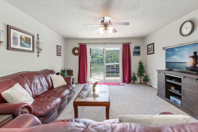 2529 State Highway 176 Unit F2, Rockaway Beach, MO 65740 - carpeted living room with ceiling fan and a textured ceiling