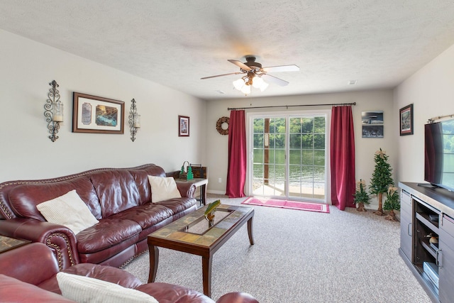 2529 State Highway 176 Unit F2, Rockaway Beach, MO 65740 - living area featuring ceiling fan, carpet floors, and a textured ceiling