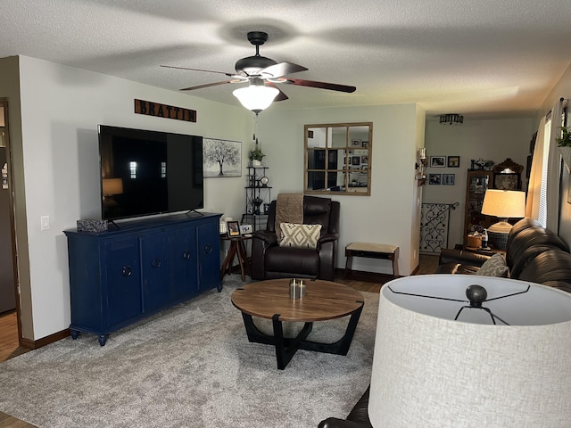 508 E Kirkwood Dr, Aurora, MO 65605 - living area featuring ceiling fan, light wood-type flooring, and a textured ceiling