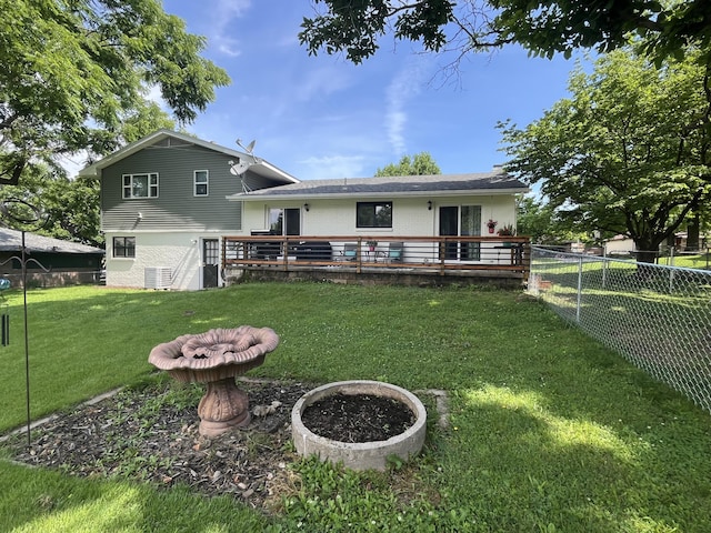 508 E Kirkwood Dr, Aurora, MO 65605 - rear view of property featuring a fenced backyard and a wooden deck