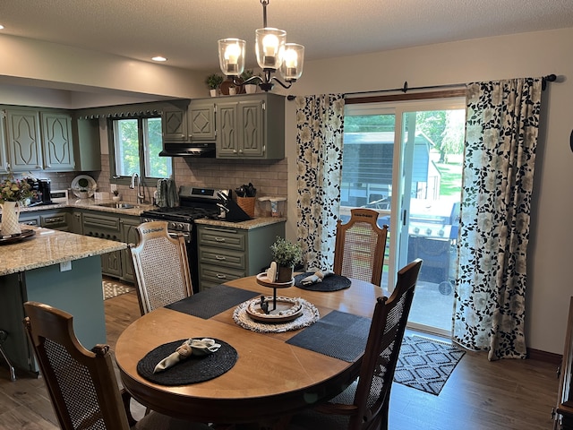 508 E Kirkwood Dr, Aurora, MO 65605 - dining area with dark wood-style floors, a chandelier, and recessed lighting