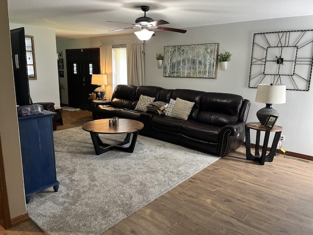 508 E Kirkwood Dr, Aurora, MO 65605 - living room featuring wood finished floors and ceiling fan