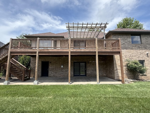 5218 S Gary Ct, Springfield, MO 65810 - rear view of property with a patio area, a wooden deck, a pergola, and brick siding