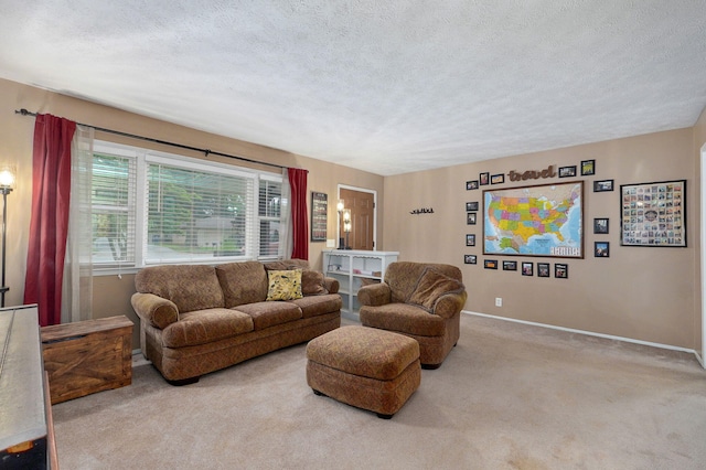 3449 N Rogers Ave, Springfield, MO 65803 - carpeted living area with a textured ceiling and baseboards