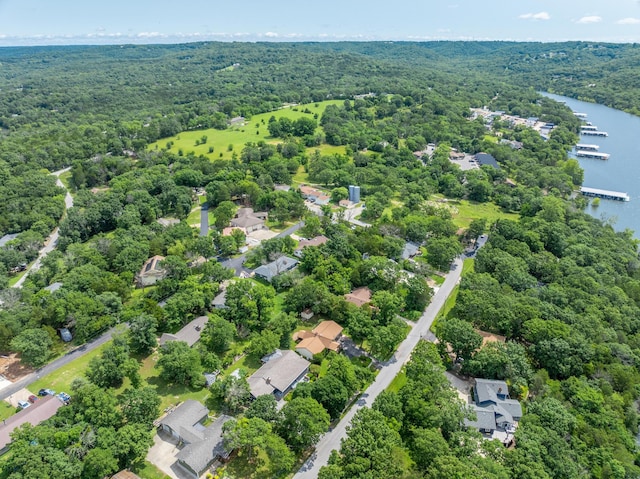 781 Santana Cir, Reeds Spring, MO 65737 - aerial perspective of suburban area featuring a heavily wooded area and a nearby body of water