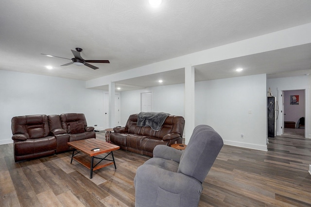 1611 E Hayloft Dr, Ozark, MO 65721 - living room featuring dark wood finished floors, recessed lighting, and a ceiling fan