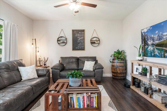 1651 N Penrose Ave, Nixa, MO 65714 - living room with a ceiling fan and dark wood finished floors