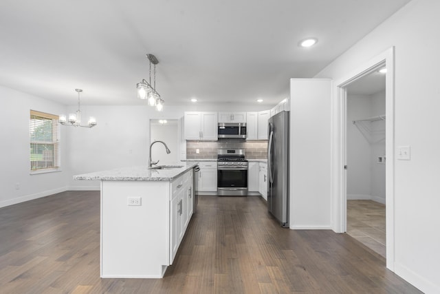121 S Aspen St, Buffalo, MO 65622 - kitchen featuring stainless steel appliances, tasteful backsplash, white cabinetry, dark wood-type flooring, and recessed lighting
