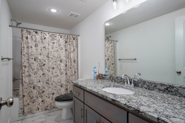 842 E Acacia Ln, Nixa, MO 65714 - full bathroom with marble finish flooring, vanity, shower / bathtub combination with curtain, and recessed lighting