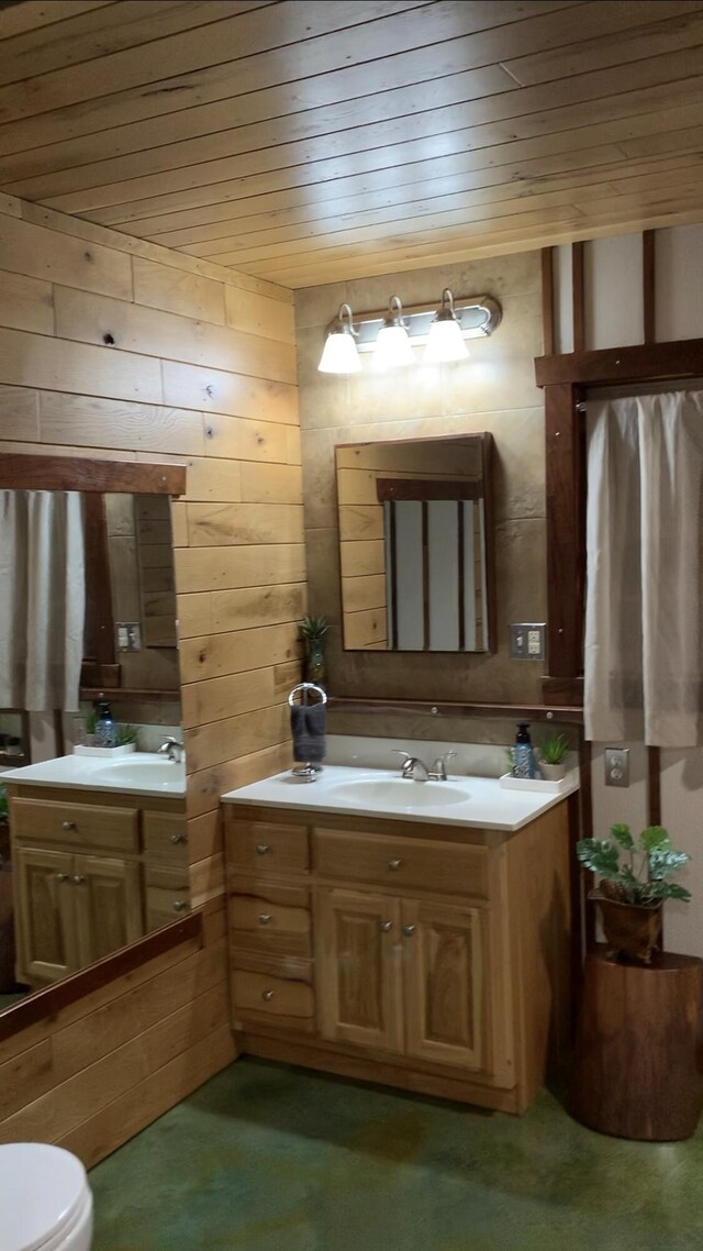 200 NE 90th Ln, Lamar, MO 64759 - half bath with wooden ceiling, vanity, and wood walls
