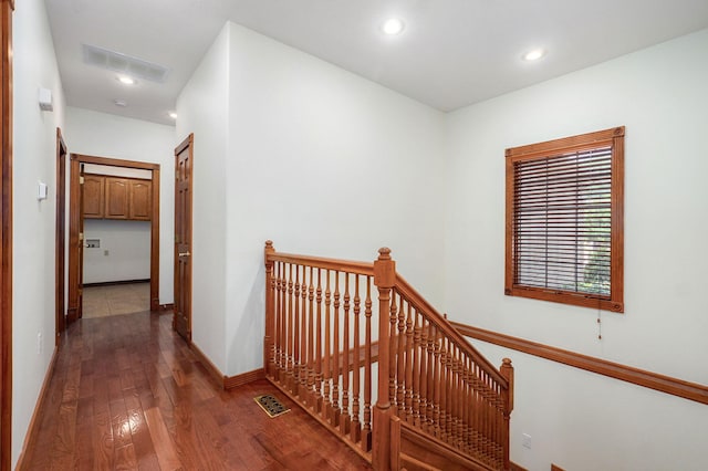 4520 English Ivy Ave, Springfield, MO 65804 - hall with an upstairs landing, dark wood finished floors, and recessed lighting