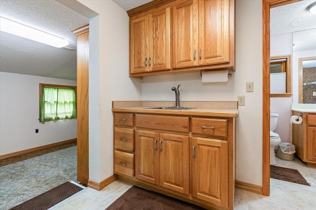 112 Riverview Dr, Anderson, MO 64831 - bar with a textured ceiling and light carpet