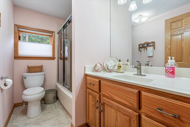 112 Riverview Dr, Anderson, MO 64831 - full bathroom with vanity, a textured ceiling, and enclosed tub / shower combo
