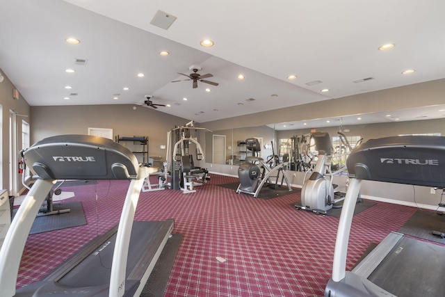 200 Glory Rd Unit 3, Branson, MO 65616 - workout area with recessed lighting, lofted ceiling, ceiling fan, and carpet floors