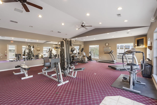 200 Glory Rd Unit 3, Branson, MO 65616 - exercise room with ceiling fan, lofted ceiling, carpet flooring, and recessed lighting