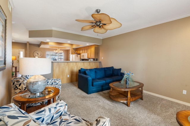 200 Glory Rd Unit 3, Branson, MO 65616 - carpeted living area featuring a ceiling fan, a chandelier, and ornamental molding