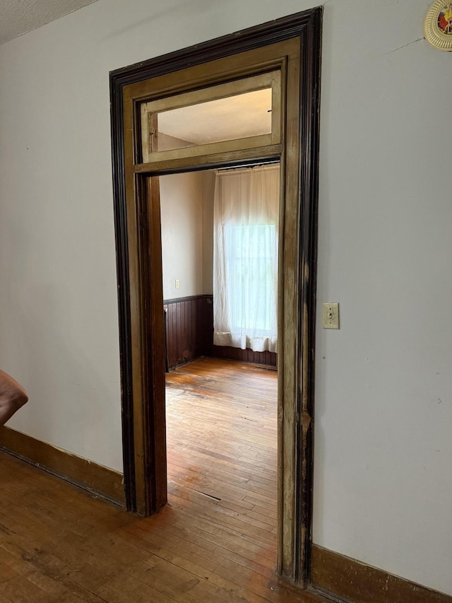 405 N Walnut St, Pierce City, MO 65723 - corridor featuring wood-type flooring and wainscoting