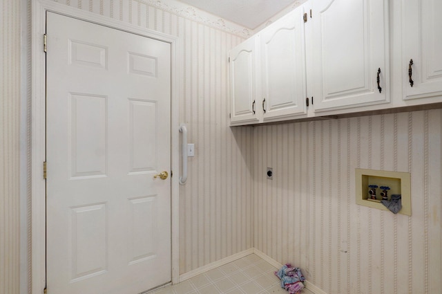 2133 E Cragmont St, Springfield, MO 65804 - laundry room featuring cabinet space, washer hookup, electric dryer hookup, and wallpapered walls