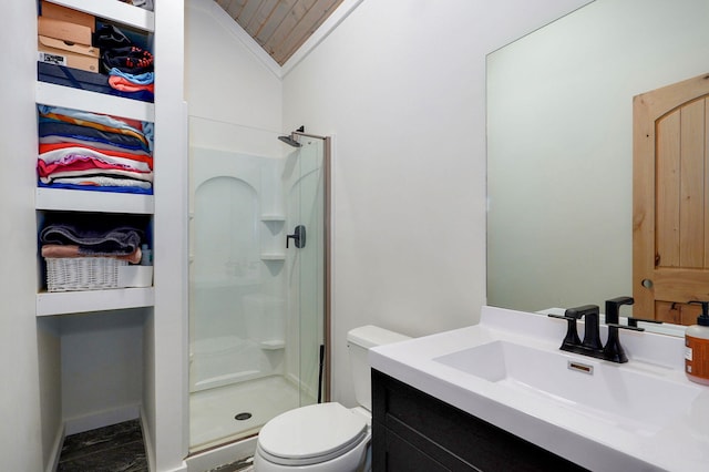 1721 Jackson Spring Rd, Ozark, MO 65721 - full bathroom featuring a shower stall, vanity, and lofted ceiling
