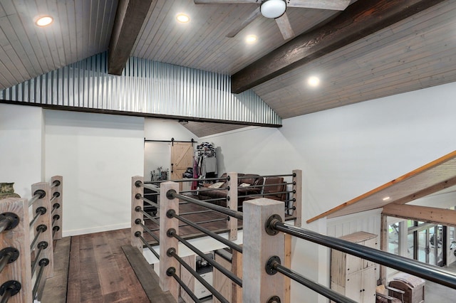 1721 Jackson Spring Rd, Ozark, MO 65721 - wine cellar with recessed lighting, wood finished floors, a barn door, and a ceiling fan