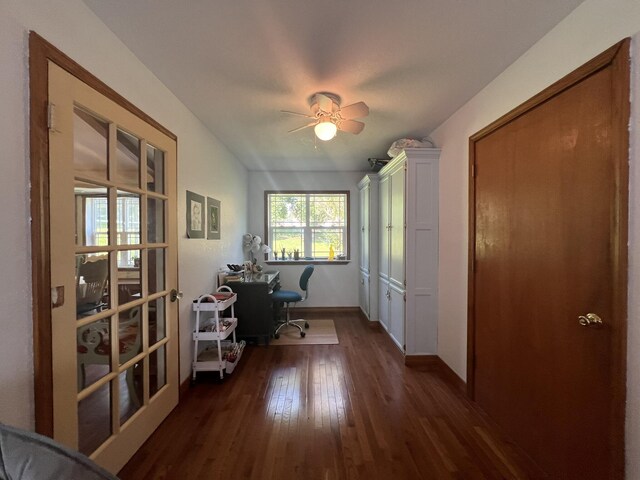 1014 Sassafras St, Willow Springs, MO 65793 - home office with dark wood finished floors and a ceiling fan